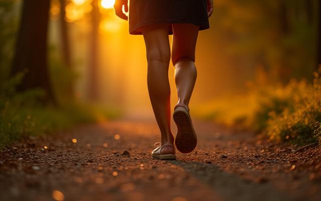 Someone walking in nature, focusing on sensory details for mindful walking